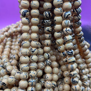 100 piece 8MM Glass bead strand khaki w/ black drizzle