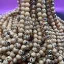 100 piece 8MM Glass bead strand khaki w/ black drizzle