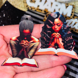 1 piece resin image with gloss and hole- praying gals