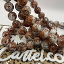1 Strand 16MM Glass Bead Chocolate Vanilla BLk/White Scribble Splatter