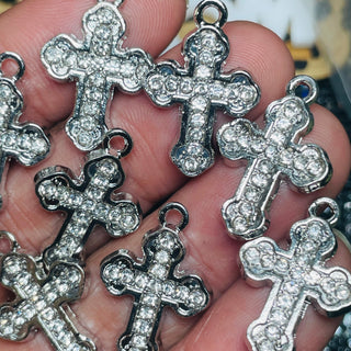 5 Piece Alloy Rhinestone Platinum Cross pendants- dainty sized- scroll down to read full details