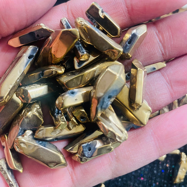 10 Piece (loose beads) Gemstone Dyed Quartz bullet beads- top drilled- Gold Glam
