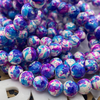 50 Piece 8MM Stone Strand- magneta,white,purple Watercolor