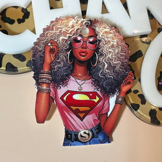 1  piece resin image with gloss and holes-super women theme