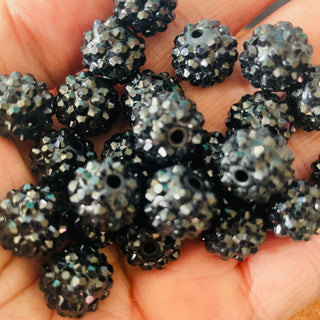 5 piece 14MM Black Resin rhinestone acrylic  beads