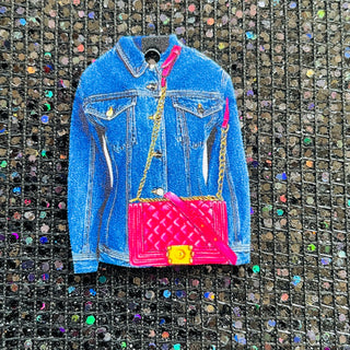1 piece Resin image with holes Dainty medium sized- denim with d pink bag