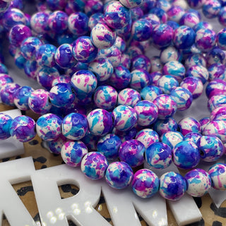 50 Piece 8MM Stone Strand- magneta,white,purple Watercolor