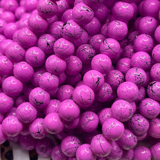 100 piece 8MM Glass bead strand Orchid with black drizzle-imperfect