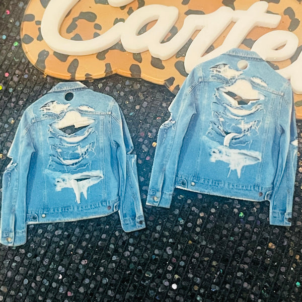 1 piece resin image ripped up denim jacket from the back with gloss and holes