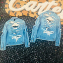 1 piece resin image ripped up denim jacket from the back with gloss and holes