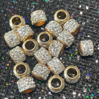 20 piece Poly clay bling open hole spacers (white and gold with rhinestones)