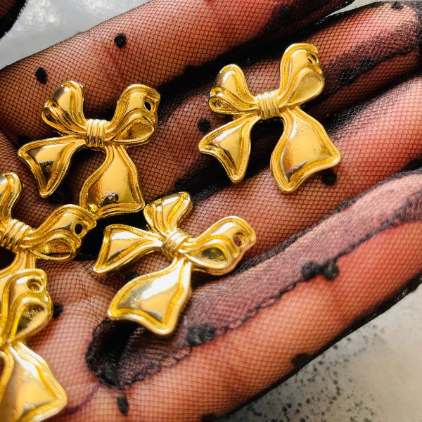 1 Piece Alloy  Gold Bow charm hole is on the side