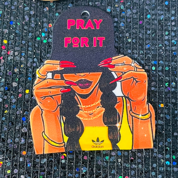 1 piece Resin image with holes medium large sized- pray for it hat lady