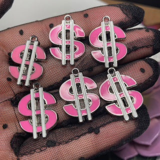 1 piece alloy dollar sign charms/random color pink or red with silver