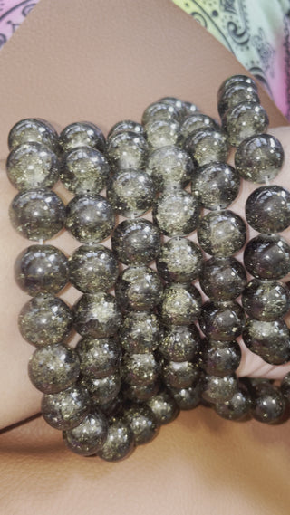 70 Piece 12MM Cracked Glass Bead Strands Smoke Ash Black(color is very distinctive)