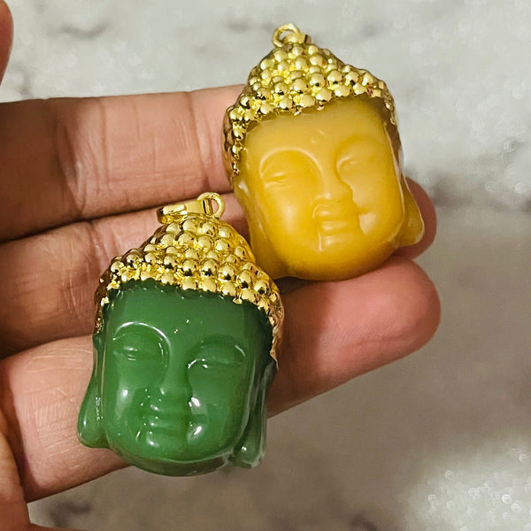 Buddha Glass Brass Pendant Necklace
