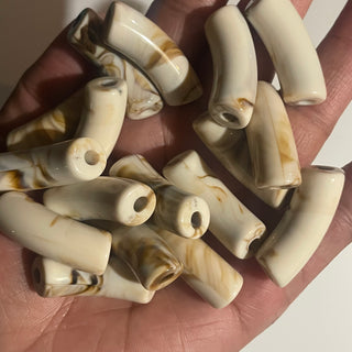 10 piece Acrylic Curvy Tube bead brown beige multi