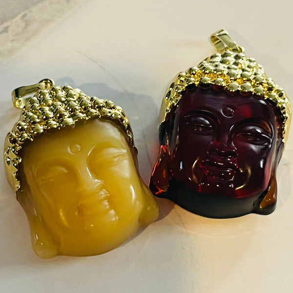 Buddha Glass Brass Pendant Necklace