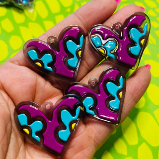 5 PACK Hippie style purple acrylic hearts