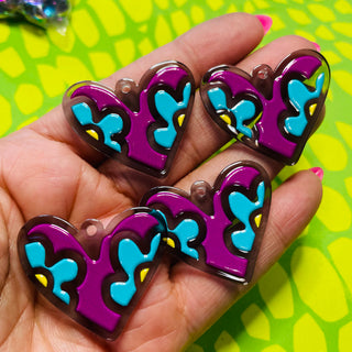 5 PACK Hippie style purple acrylic hearts