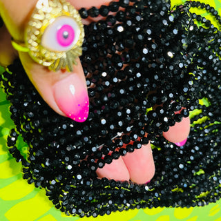 1 Strand black Glass 4MM Ron/Face beads